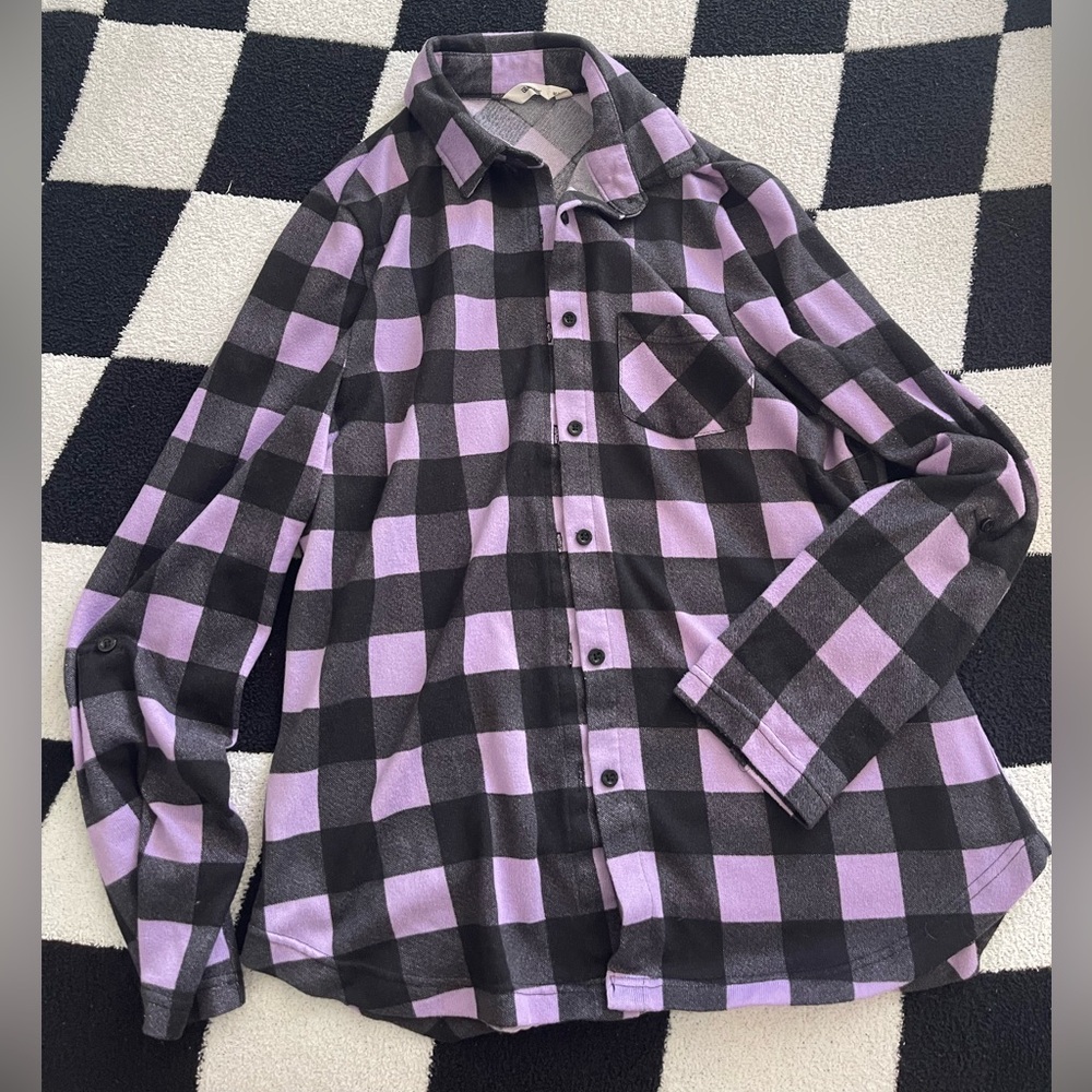 Bluenotes Casual Purple and Black Plaid Button Down Shirt